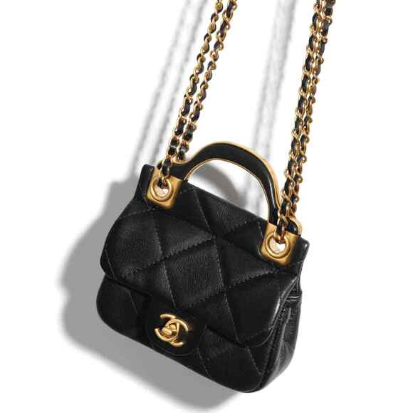 Chanel 21A Black Mini Flap Card Holder With Chain Handle Shoulder Crossbody Bag - Picture 5 of 12
